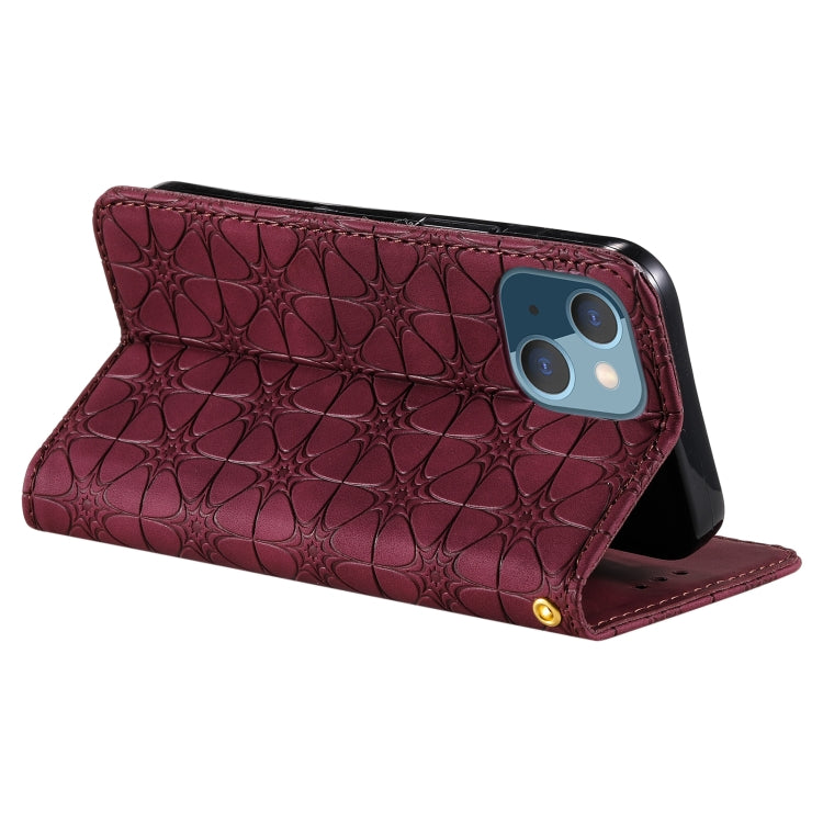 For iPhone 13 mini Lucky Flowers Embossing Pattern Magnetic Horizontal Flip Leather Case with Holder & Card Slots