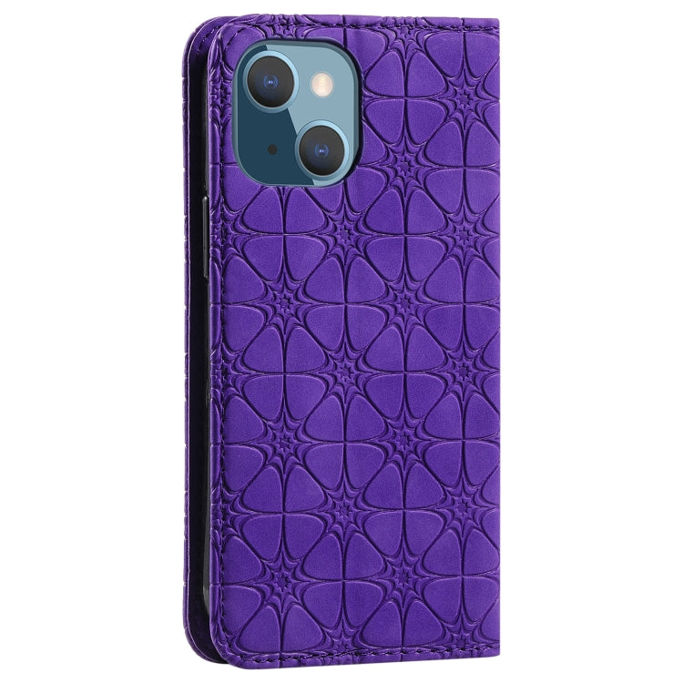 For iPhone 13 mini Lucky Flowers Embossing Pattern Magnetic Horizontal Flip Leather Case with Holder & Card Slots