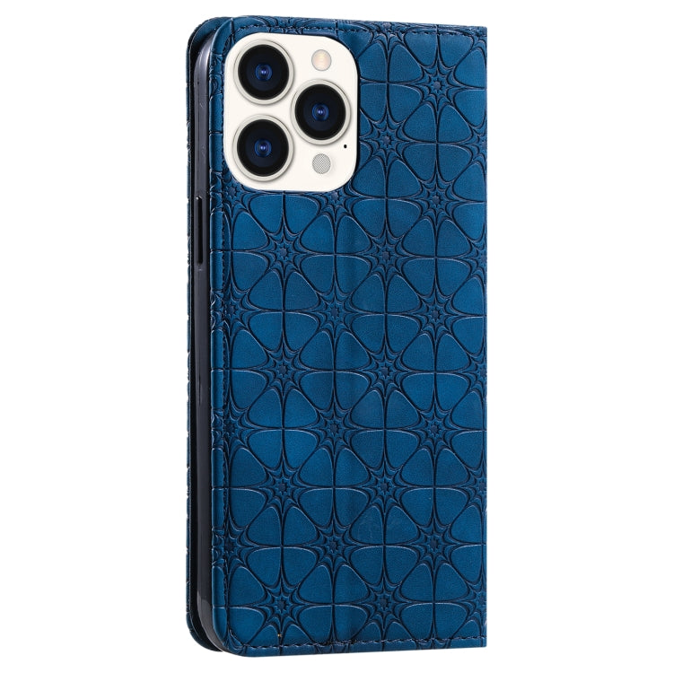 For iPhone 13 Pro Max Lucky Flowers Embossing Pattern Magnetic Horizontal Flip Leather Case with Holder & Card Slots