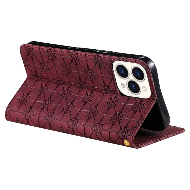 For iPhone 13 Pro Max Lucky Flowers Embossing Pattern Magnetic Horizontal Flip Leather Case with Holder & Card Slots