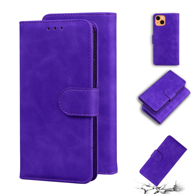 For iPhone 13 mini Skin Feel Pure Color Horizontal Flip Leather Case with Holder & Card Slots & Wallet