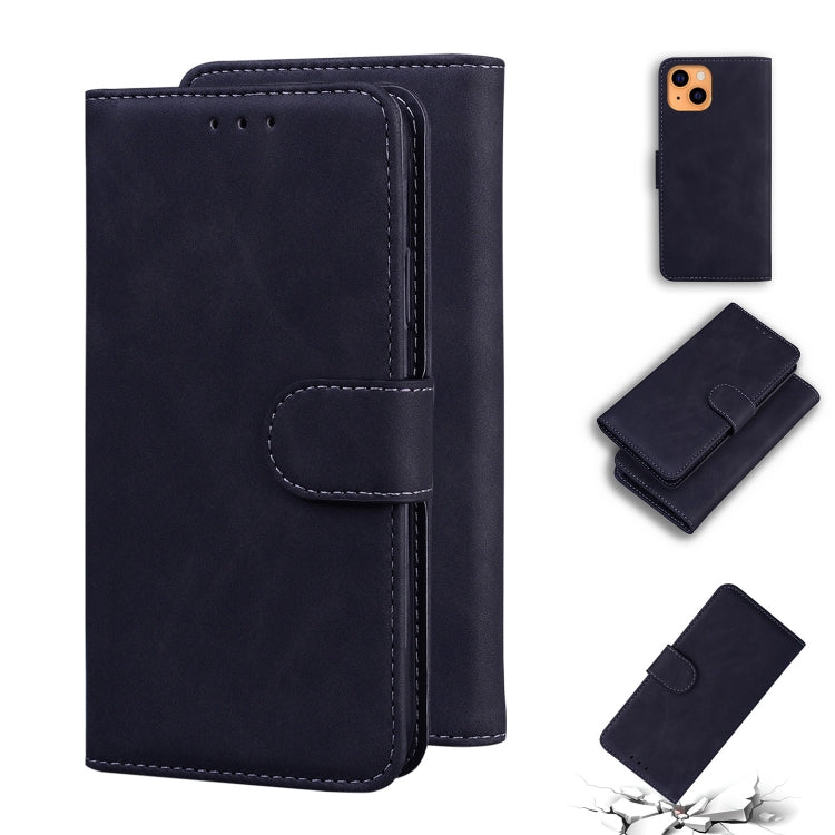 For iPhone 13 Skin Feel Pure Color Horizontal Flip Leather Case with Holder & Card Slots & Wallet