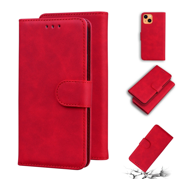 For iPhone 13 Skin Feel Pure Color Horizontal Flip Leather Case with Holder & Card Slots & Wallet
