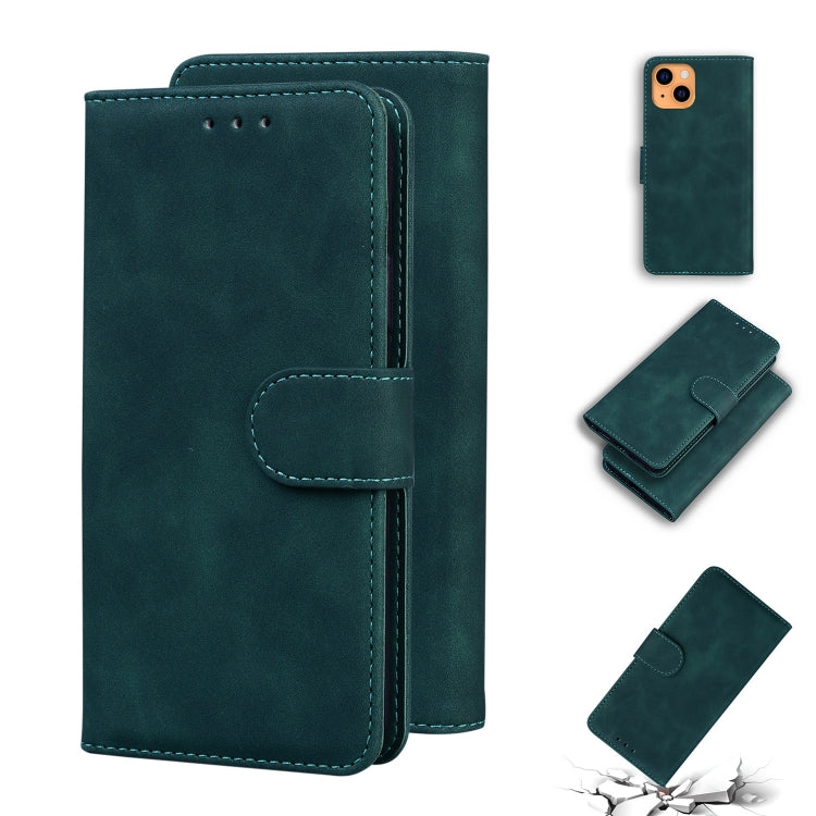 For iPhone 13 Skin Feel Pure Color Horizontal Flip Leather Case with Holder & Card Slots & Wallet
