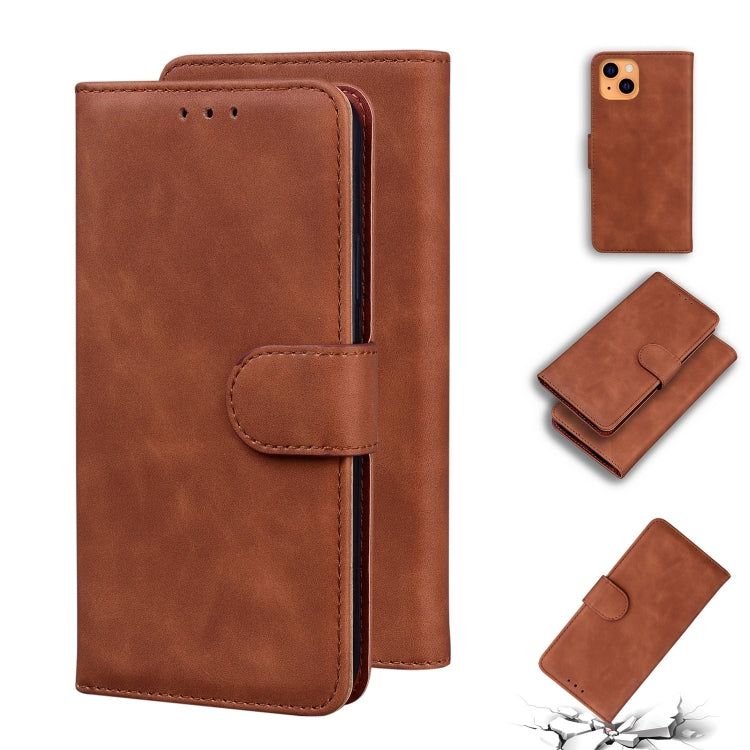 For iPhone 13 Skin Feel Pure Color Horizontal Flip Leather Case with Holder & Card Slots & Wallet