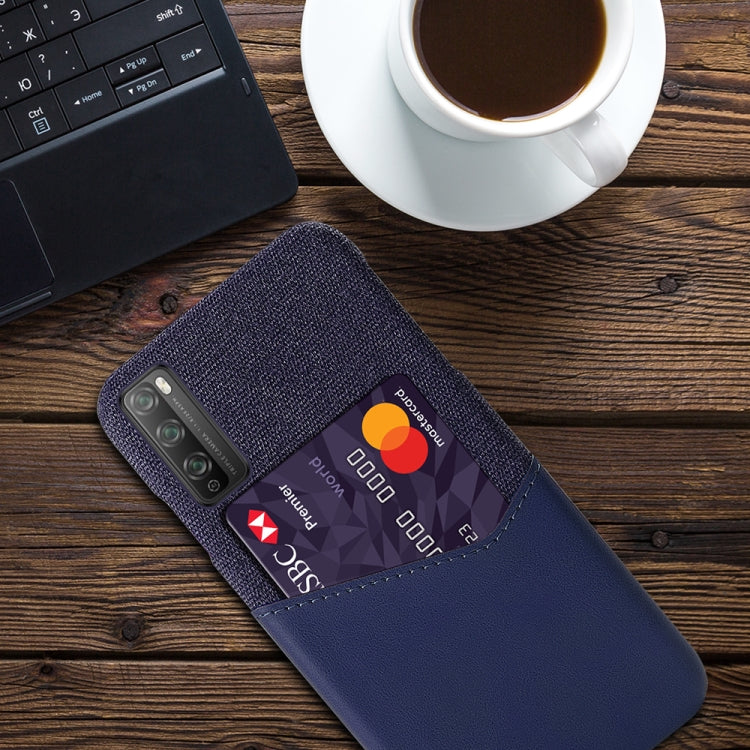 For Huawei Enjoy 20 Pro Cloth Texture PC + PU Leather Back Cover Shockproof Case with Card Slot