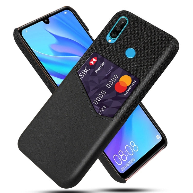 For Huawei P30 Lite Cloth Texture PC + PU Leather Back Cover Shockproof Case with Card Slot