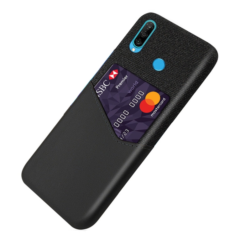 For Huawei P30 Lite Cloth Texture PC + PU Leather Back Cover Shockproof Case with Card Slot