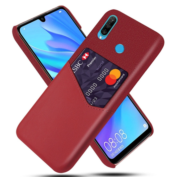 For Huawei P30 Lite Cloth Texture PC + PU Leather Back Cover Shockproof Case with Card Slot