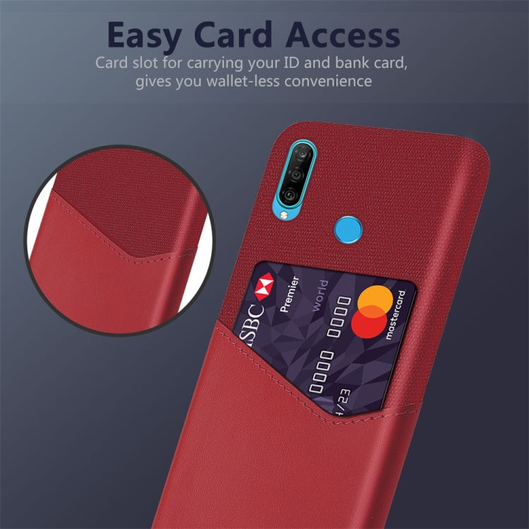 For Huawei P30 Lite Cloth Texture PC + PU Leather Back Cover Shockproof Case with Card Slot
