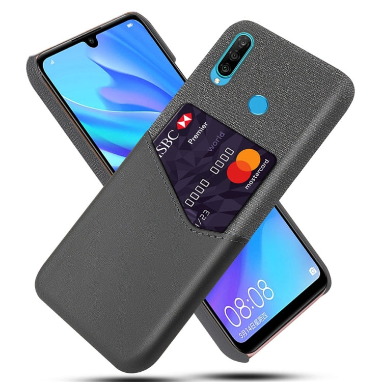 For Huawei P30 Lite Cloth Texture PC + PU Leather Back Cover Shockproof Case with Card Slot
