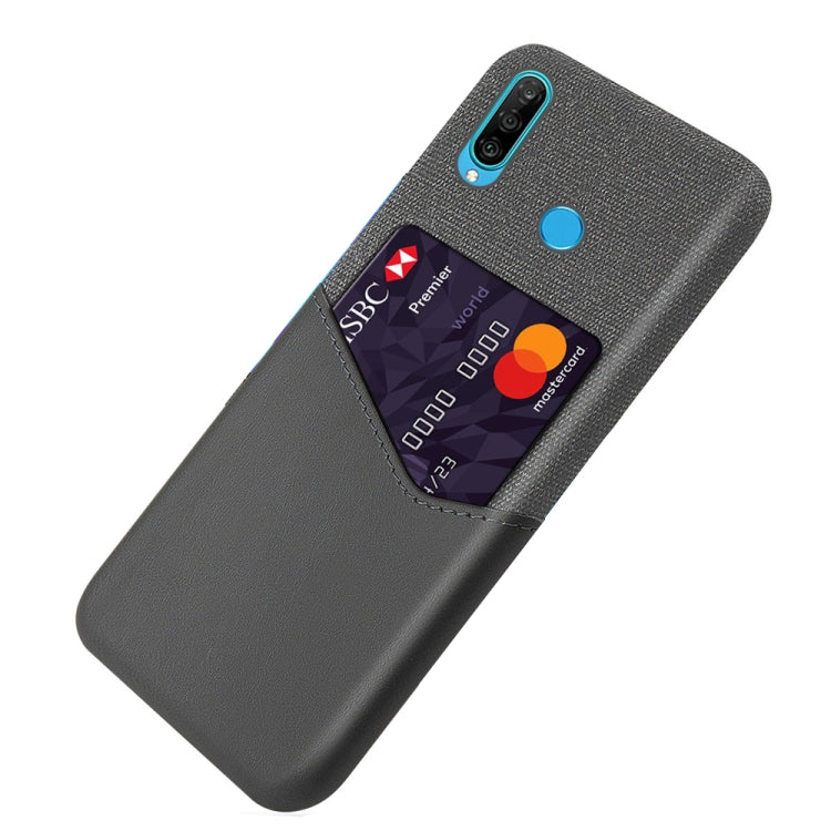 For Huawei P30 Lite Cloth Texture PC + PU Leather Back Cover Shockproof Case with Card Slot