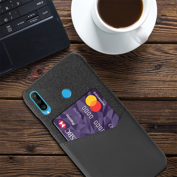 For Huawei P30 Lite Cloth Texture PC + PU Leather Back Cover Shockproof Case with Card Slot