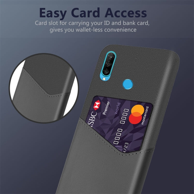 For Huawei P30 Lite Cloth Texture PC + PU Leather Back Cover Shockproof Case with Card Slot