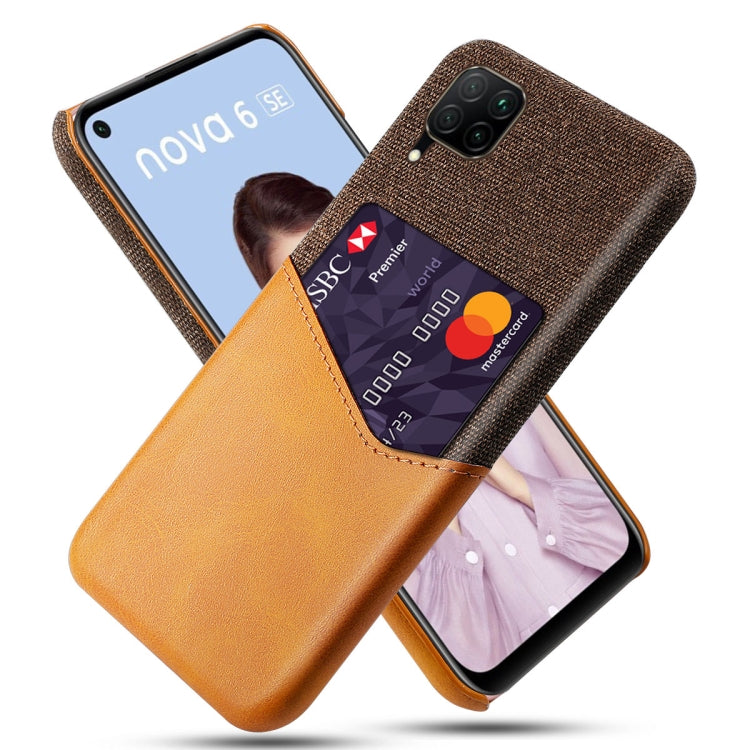 For Huawei P40 Lite Cloth Texture PC + PU Leather Back Cover Shockproof Case with Card Slot
