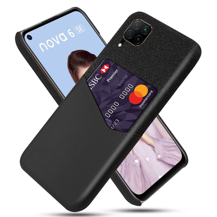 For Huawei P40 Lite Cloth Texture PC + PU Leather Back Cover Shockproof Case with Card Slot