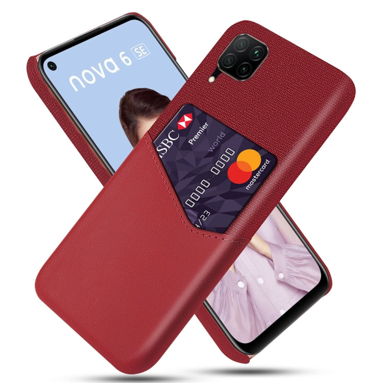 For Huawei P40 Lite Cloth Texture PC + PU Leather Back Cover Shockproof Case with Card Slot