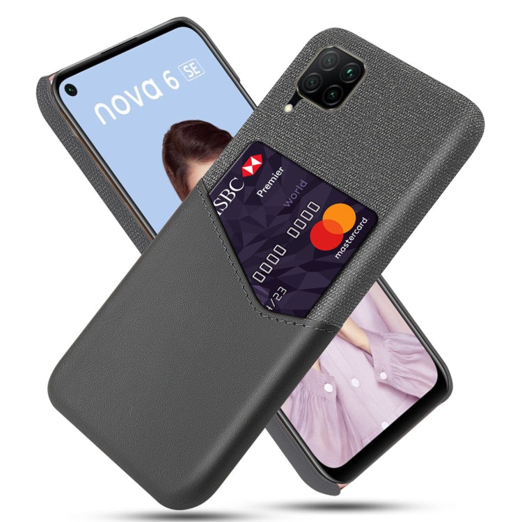 For Huawei P40 Lite Cloth Texture PC + PU Leather Back Cover Shockproof Case with Card Slot