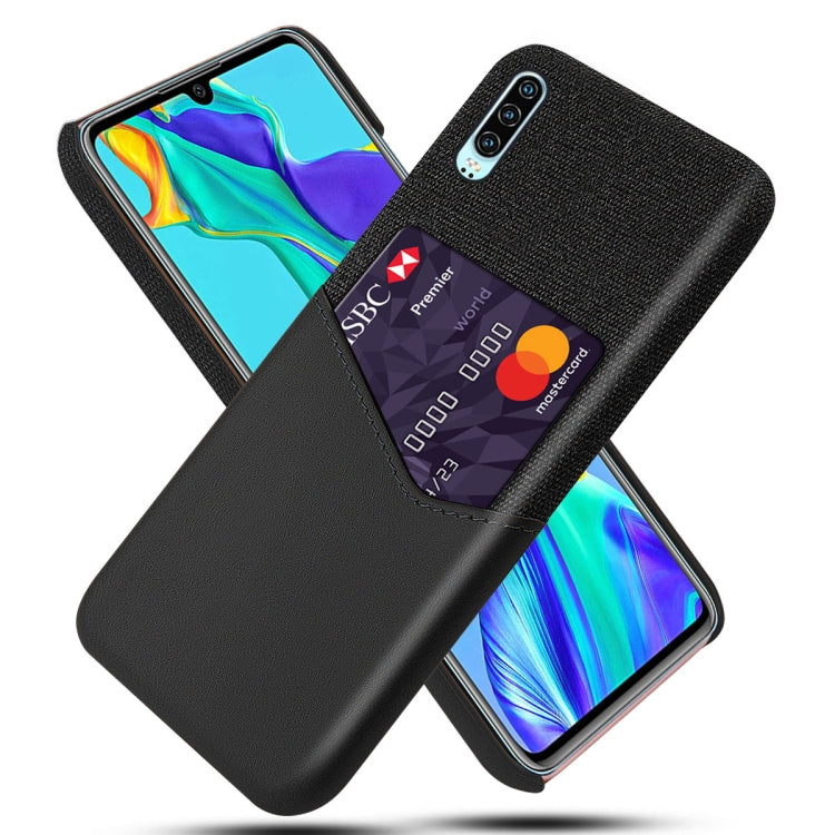 For Huawei P30 Cloth Texture PC + PU Leather Back Cover Shockproof Case with Card Slot