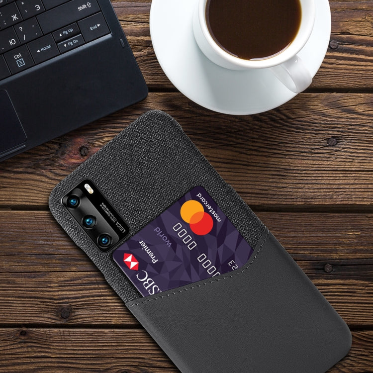 For Huawei P40 Cloth Texture PC + PU Leather Back Cover Shockproof Case with Card Slot