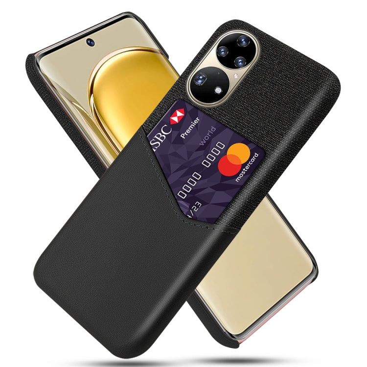 For Huawei P50 Pro Cloth Texture PC + PU Leather Back Cover Shockproof Case with Card Slot