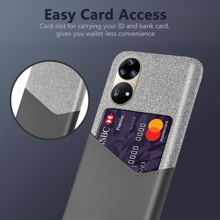 For Huawei P50 Pro Cloth Texture PC + PU Leather Back Cover Shockproof Case with Card Slot