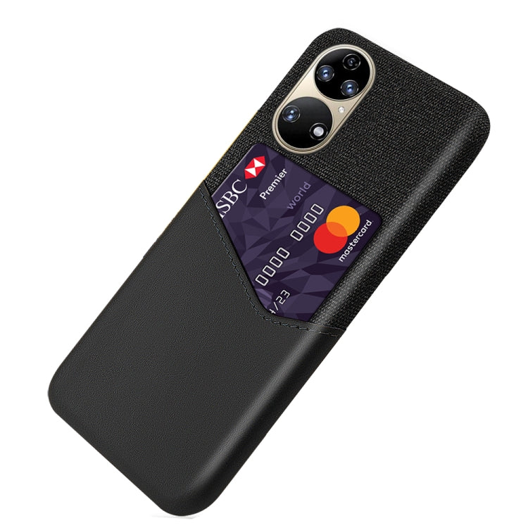 For Huawei P50 Cloth Texture PC + PU Leather Back Cover Shockproof Case with Card Slot