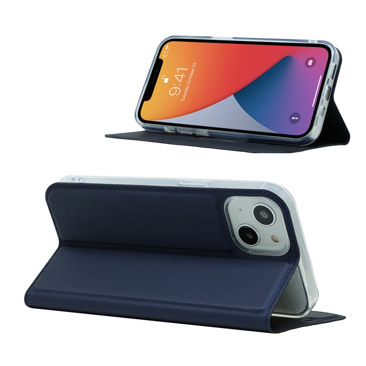 For iPhone 13 Magnetic Suction Electric Pressed Horizontal Flip Leather Case with Holder