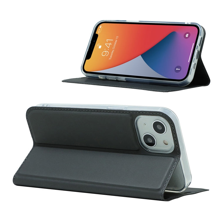 For iPhone 13 Magnetic Suction Electric Pressed Horizontal Flip Leather Case with Holder