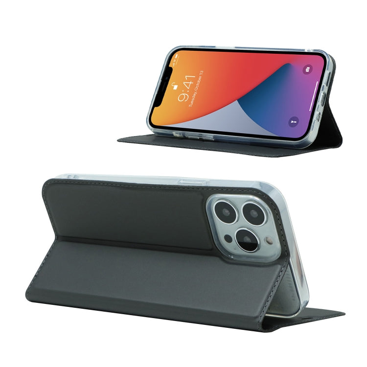 For iPhone 13 Pro Magnetic Suction Electric Pressed Horizontal Flip Leather Case with Holder