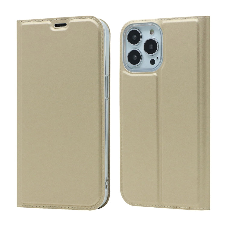 For iPhone 13 Pro Max Magnetic Suction Electric Pressed Horizontal Flip Leather Case with Holder