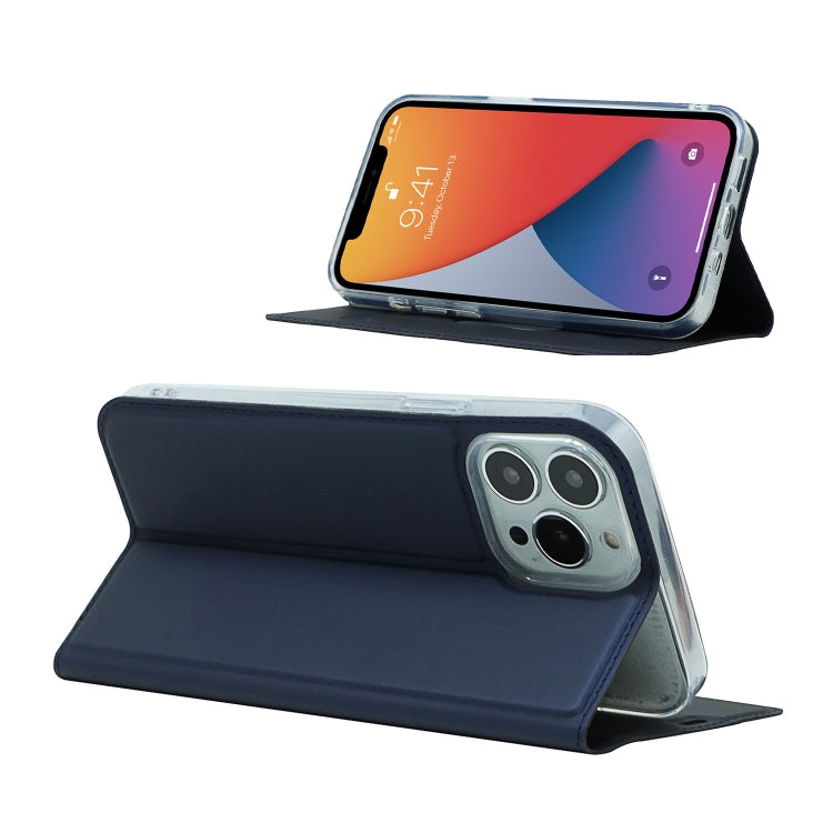 For iPhone 13 Pro Max Magnetic Suction Electric Pressed Horizontal Flip Leather Case with Holder