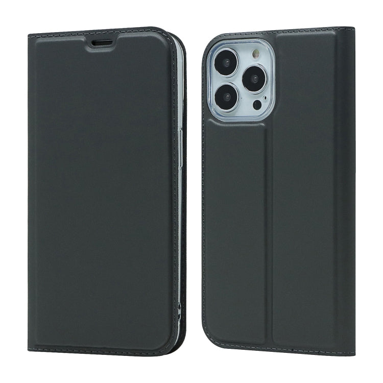 For iPhone 13 Pro Max Magnetic Suction Electric Pressed Horizontal Flip Leather Case with Holder