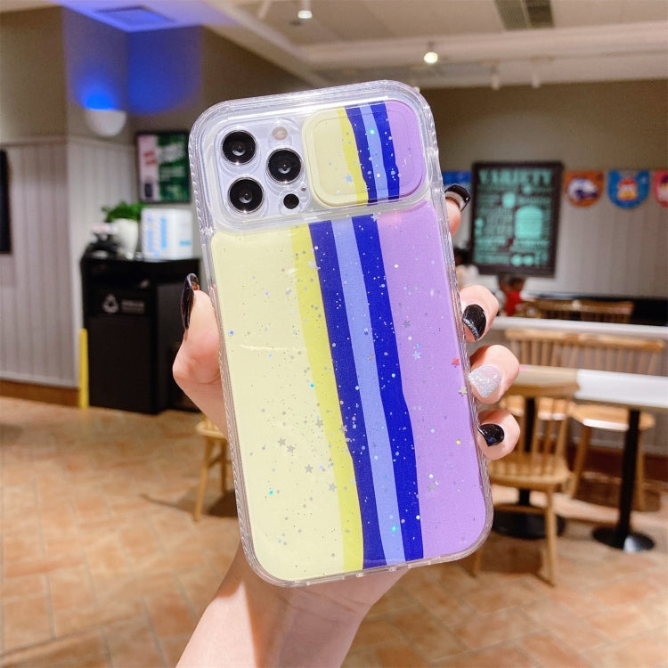 For iPhone 13 Sliding Camera Cover Design Rainbow Epoxy TPU + PC Shockproof Case