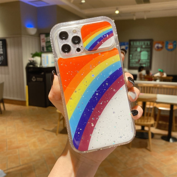 For iPhone 13 Sliding Camera Cover Design Rainbow Epoxy TPU + PC Shockproof Case