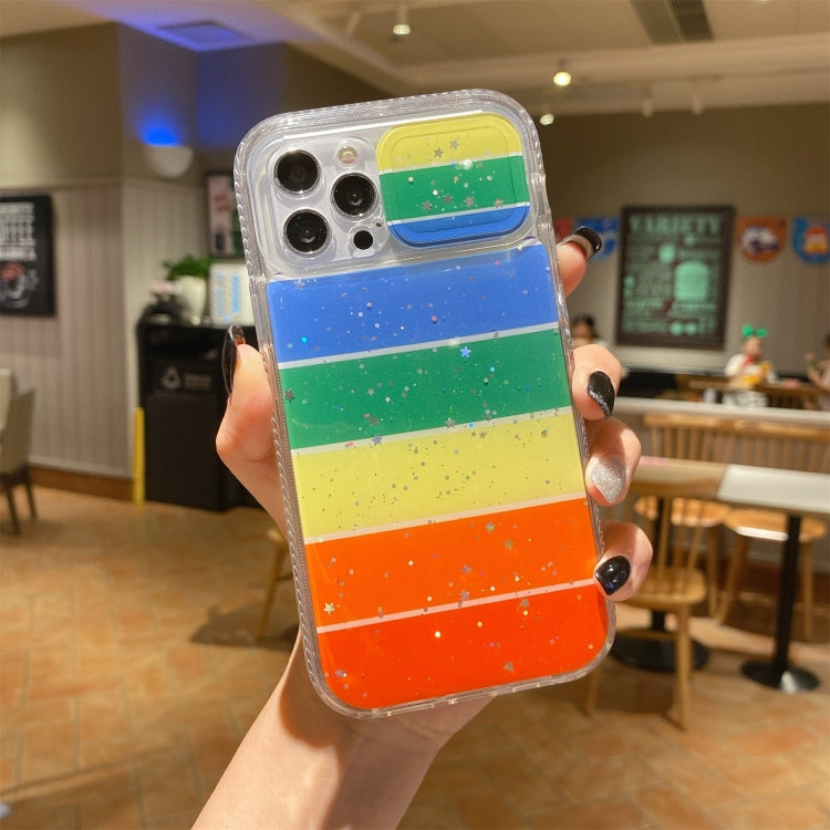 For iPhone 13 Sliding Camera Cover Design Rainbow Epoxy TPU + PC Shockproof Case