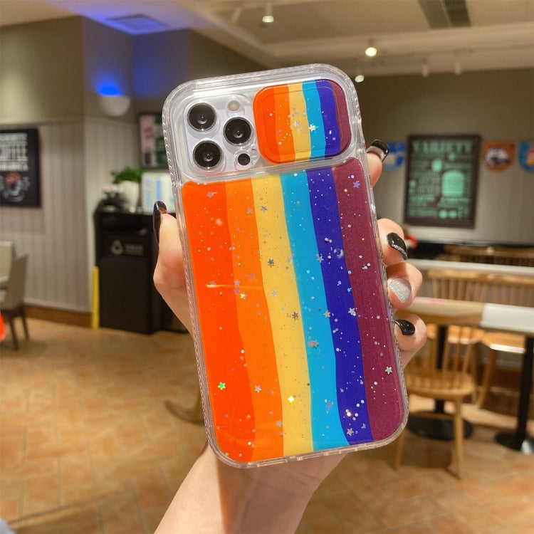 For iPhone 13 Pro Sliding Camera Cover Design Rainbow Epoxy TPU + PC Shockproof Case