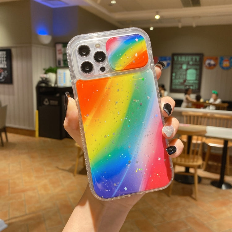 For iPhone 13 Pro Sliding Camera Cover Design Rainbow Epoxy TPU + PC Shockproof Case