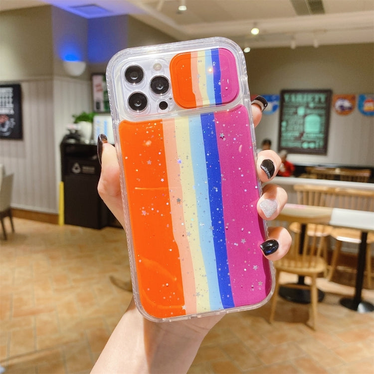For iPhone 13 Pro Max Sliding Camera Cover Design Rainbow Epoxy TPU + PC Shockproof Case