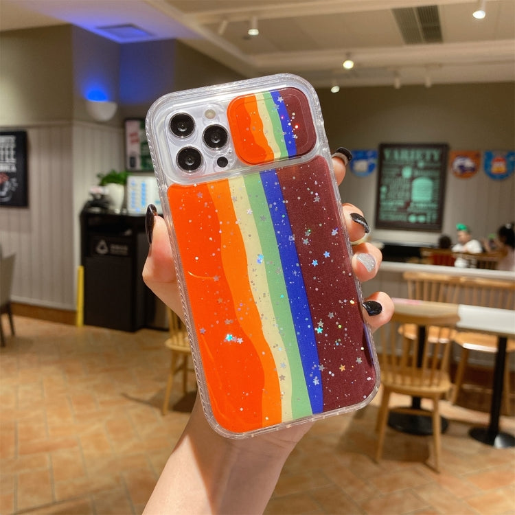 For iPhone 12 Pro Sliding Camera Cover Design Rainbow Epoxy TPU + PC Shockproof Case