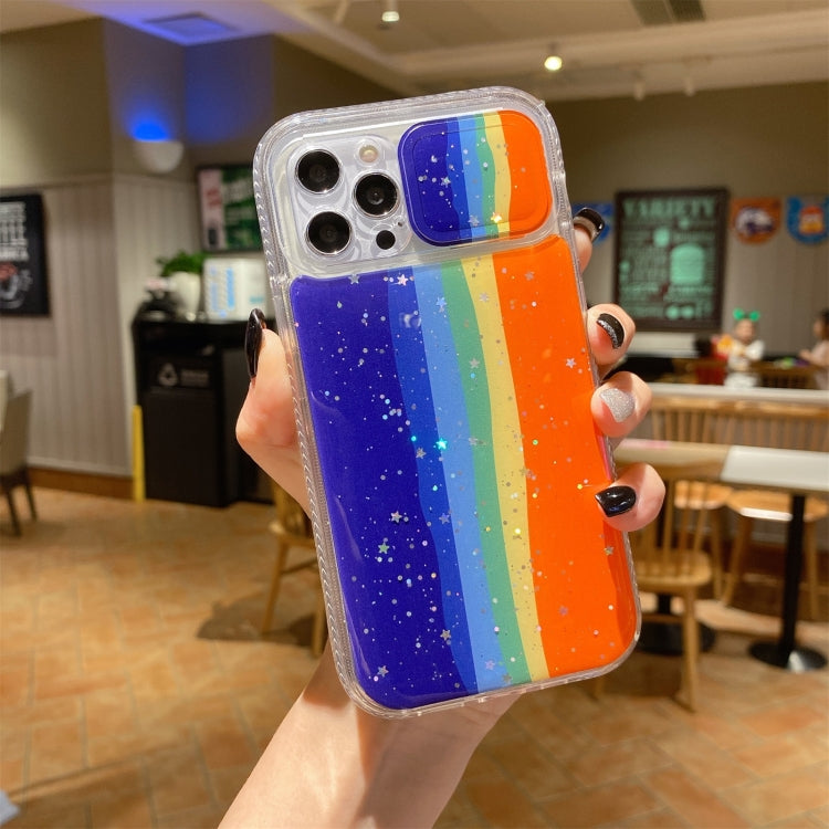 For iPhone 11 Pro Sliding Camera Cover Design Rainbow Epoxy TPU + PC Shockproof Case