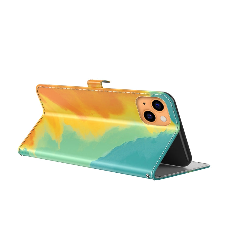 For iPhone 13 Watercolor Pattern Horizontal Flip Leather Case with Holder & Card Slot & Wallet