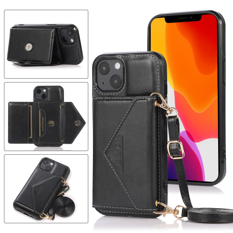 For iPhone 13 Multi-functional Cross-body Card Bag TPU+PU Back Cover Case with Holder & Card Slot & Wallet