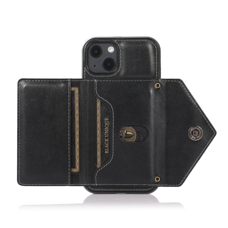 For iPhone 13 Multi-functional Cross-body Card Bag TPU+PU Back Cover Case with Holder & Card Slot & Wallet
