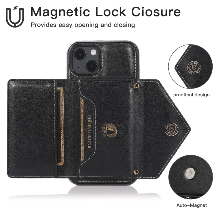 For iPhone 13 Multi-functional Cross-body Card Bag TPU+PU Back Cover Case with Holder & Card Slot & Wallet