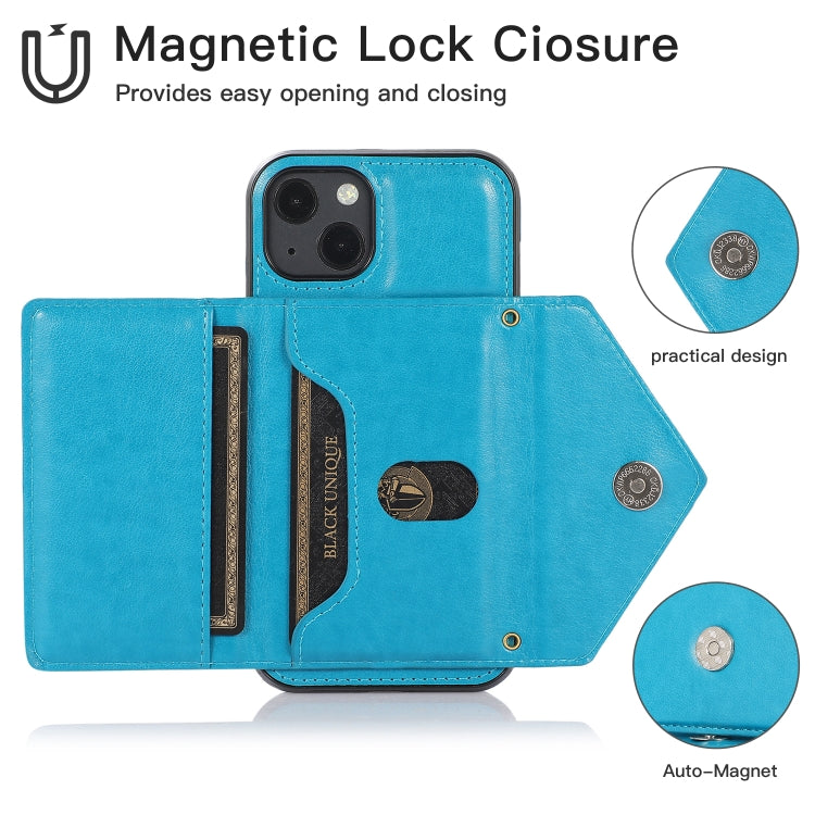 For iPhone 13 Multi-functional Cross-body Card Bag TPU+PU Back Cover Case with Holder & Card Slot & Wallet