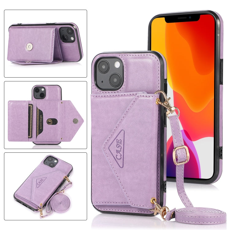 For iPhone 13 Multi-functional Cross-body Card Bag TPU+PU Back Cover Case with Holder & Card Slot & Wallet