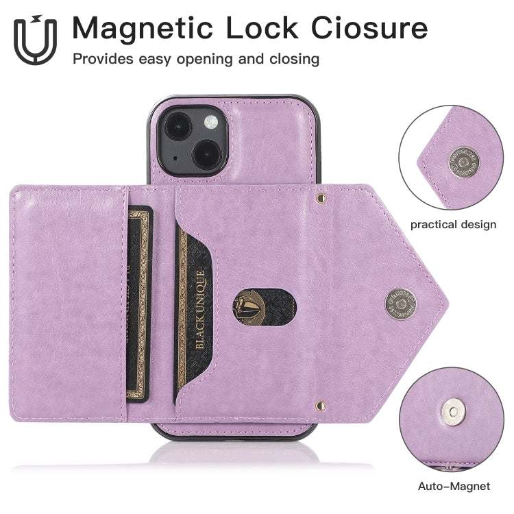 For iPhone 13 Multi-functional Cross-body Card Bag TPU+PU Back Cover Case with Holder & Card Slot & Wallet