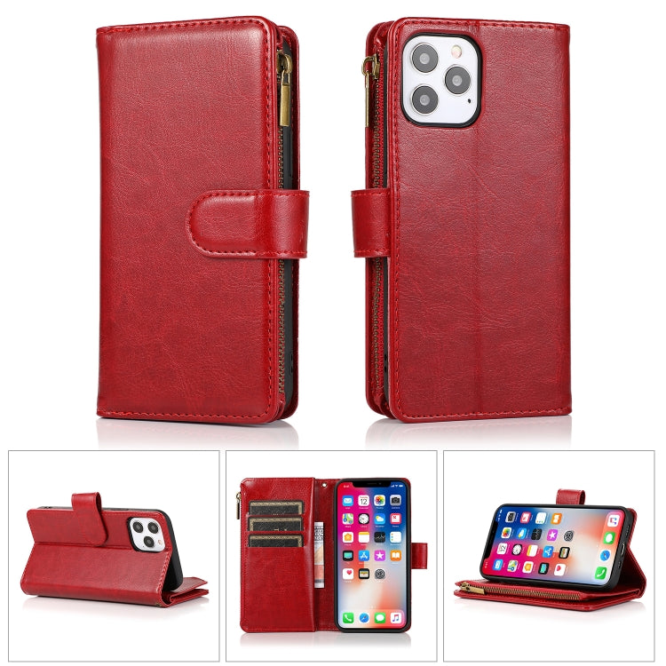 For iPhone 13 mini Multifunctional Crazy Horse Texture Horizontal Flip Leather Case with 9 Card Slot & Holder & Zipper Wallet & Lanyard