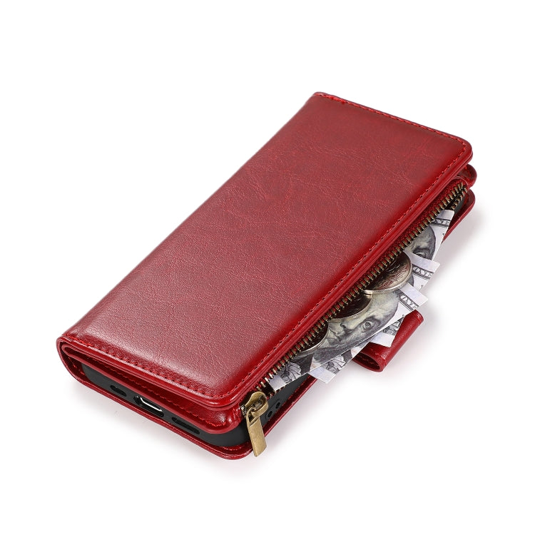 For iPhone 13 mini Multifunctional Crazy Horse Texture Horizontal Flip Leather Case with 9 Card Slot & Holder & Zipper Wallet & Lanyard